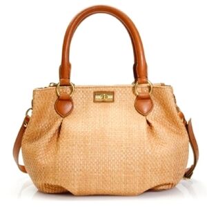J. Crew Brompton Straw Tan Brown Leather Hobo Bag Y2K 2010